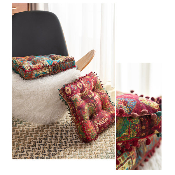 Boho-stil utomhus rund vändbar sittdyna – Round Red（55cm)