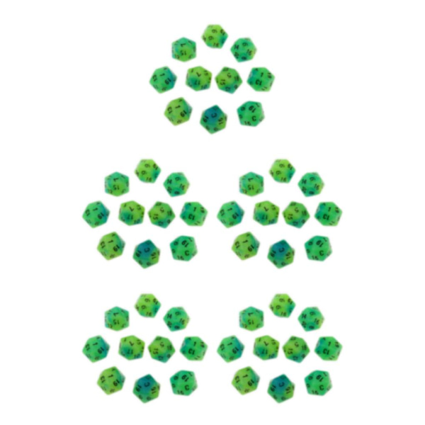 1/2/5 10 st självlysande flersidiga tärningar Noctilucent D20 set Blue+Green 10 Pcs 5Set