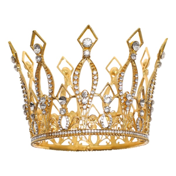 1/2 helrund Crystal Queen Crowns pannband för fest Gold 9.5cm x 11cm 1Set
