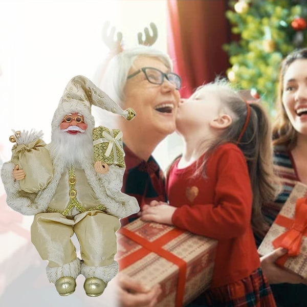 Santa Claus Doll Dwarf Gnome Show Samlarobjekt för Holiday Office gold 13.78x7.09 Inch