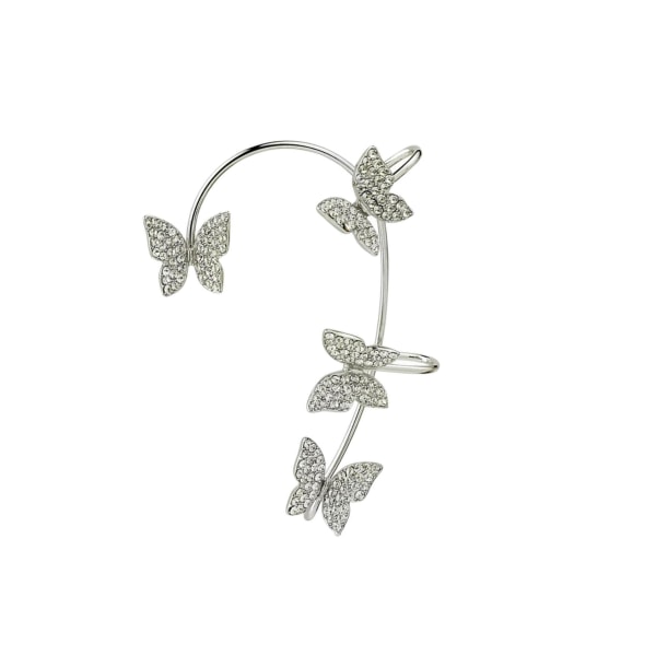 1/2/3/5 Clip Earring För Butterfly Ear Cuff Clip för Daily Silver Left 5.2cm 1Set