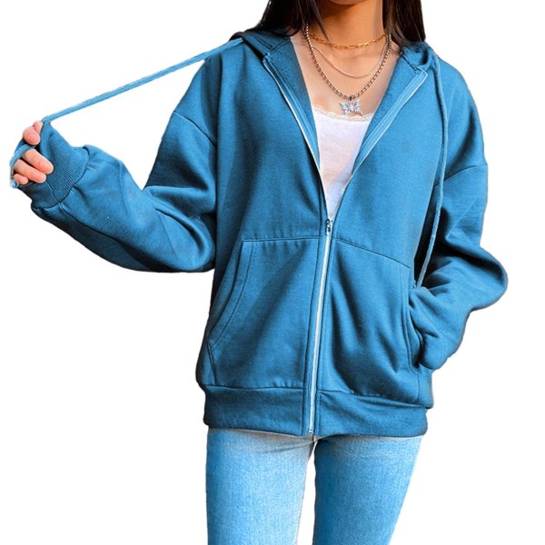 1/2/3/5 Dam Enfärgad Cotton Blend För Zipper Hoodie Blue S 1Set