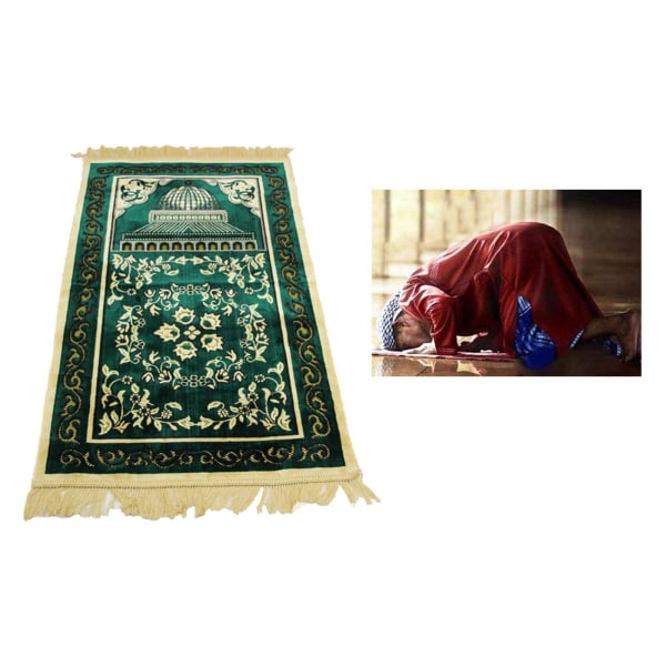Muslimsk bönematta Eid Broderi Gobeläng Matta Halkfri matta Green 110x70cm