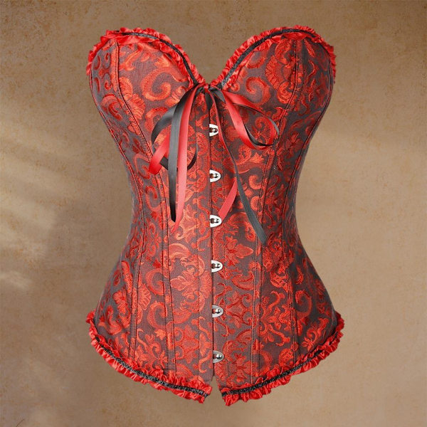 1/2 Women's För ace Up Boned Overbust Cincher Corset Bustier Black Red L 1Set