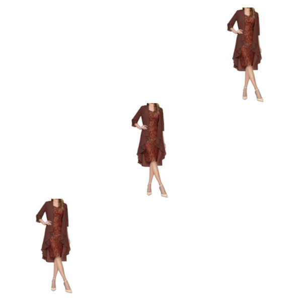 1/2/3 Paljettklänning Tvådelad kofta Spets Skin Close Prom Wine/3XL 3PCS