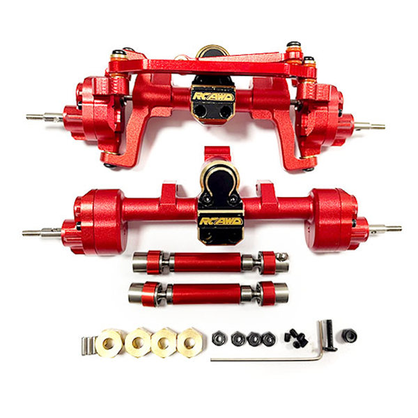RCGOFOLLOW 4st aluminiumlegering komplett framaxel bak för 1/24 Red