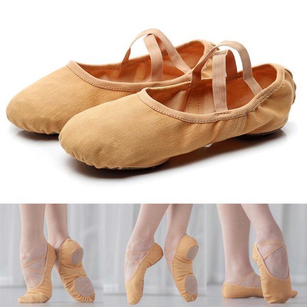 1/3/5 Canvas Balett Tofflor Split-Sole Skor Fitness Gymnastik Tan Size 36 1Set