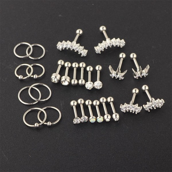 1/3 13 par 16G örhängen 8 mm 6 mm Tragus skivstång för kvinnor 26 pcs Silver tone 1 Pc