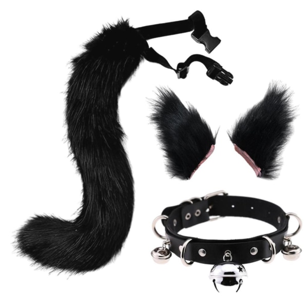 1/2/3/5 Faux Cat öron och svans Set Halloween Fancy Dress Cosplay Black 1 Pc