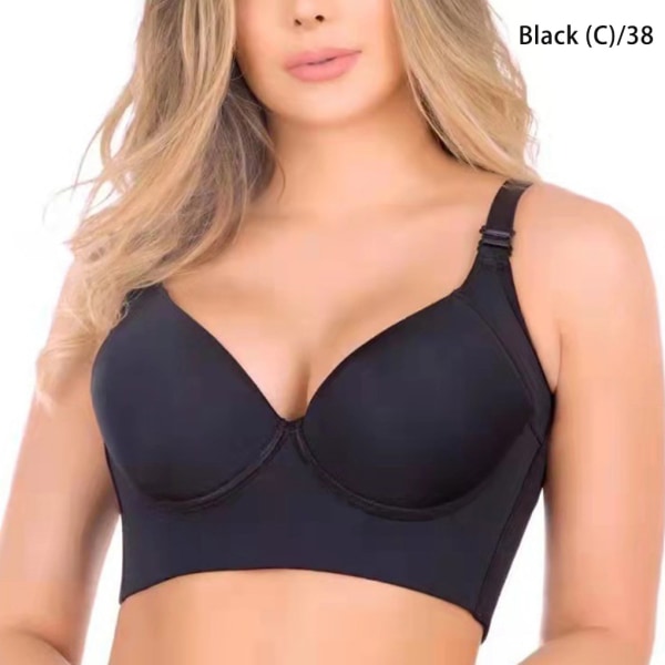 1/2/3 Dam Deep Cup BH Shapewear Ryggstängning Sexiga underkläder Black C 38 1 Pc