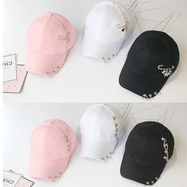 Baseballkeps i Hip Hop-stil i bomull med cap med ring-baseballdekor Pin  White