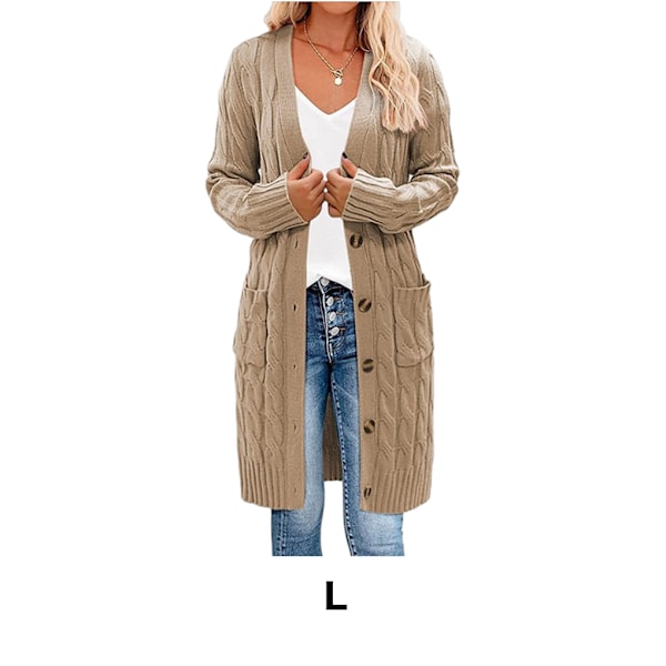 Polyester Klassisk och snygg lång kofta för damer Andas khaki L