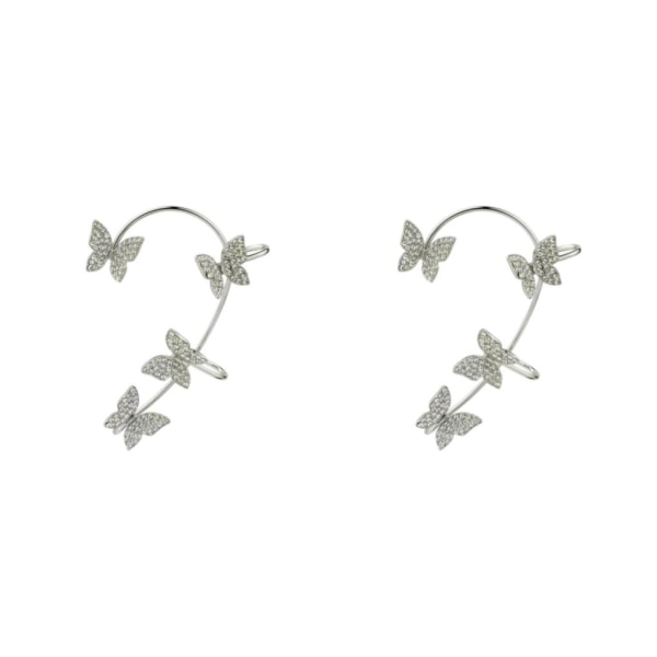 1/2/3/5 Clip Earring För Butterfly Ear Cuff Clip för Daily Silver Left 5.2cm 2Set