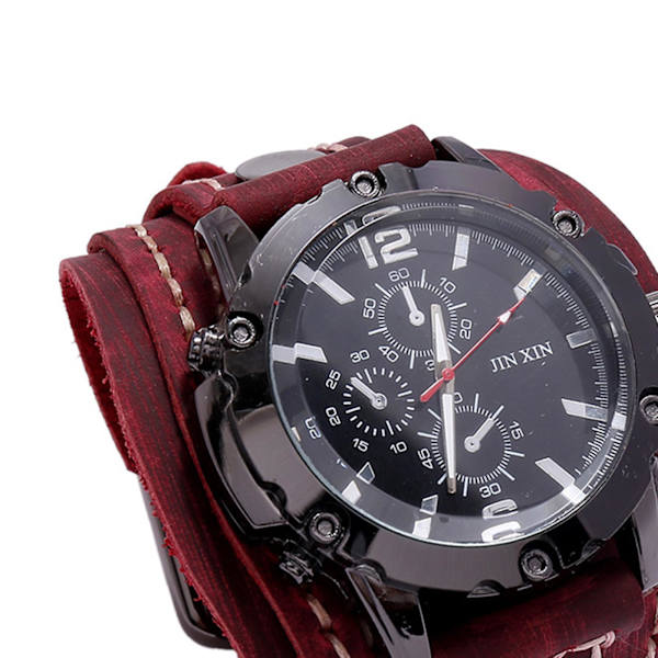 1/2/3 Snygg Herr Läderarmbandsur med brett band för Red 1 Pc
