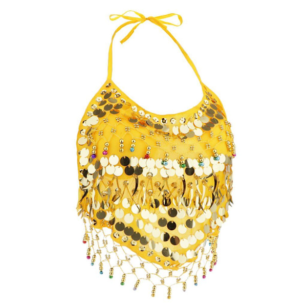1/2/3 Magdanskostymer BH Halter Top Sequin Performance Yellow 1Set
