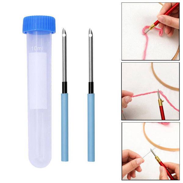 1/2/3/5 Broderi Punch Nål Penna Sysats Stickverktyg 2 Pcs Needle 1 Pc Tube 10cm 1Set