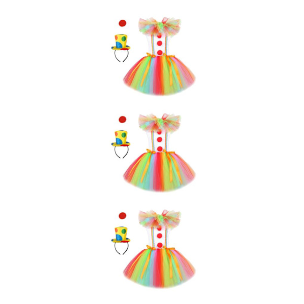 1/2/3 Barn Tjej Clown Kostym Mesh Tutu Klänning Outfits med topp Size XL 3Set