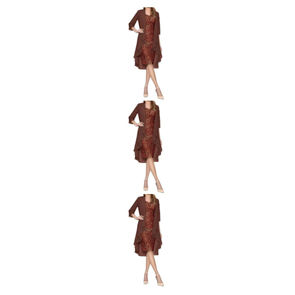1/2/3 Paljettklänning Tvådelad kofta Spets Skin Close Prom Wine/XL 3PCS