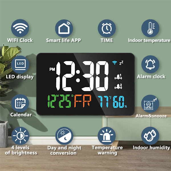 Elektronisk väckarklocka bord med justerbar ljusstyrka digital green light
