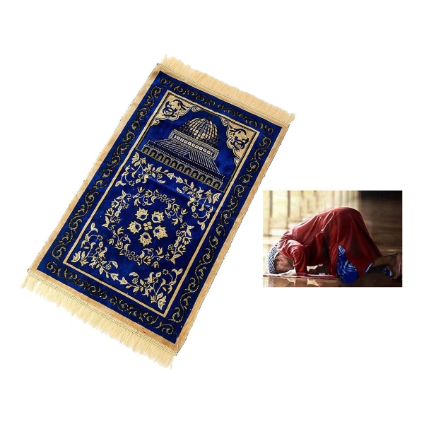 Muslimsk bönematta Eid Broderi Gobeläng Matta Halkfri matta Blue 110x70cm