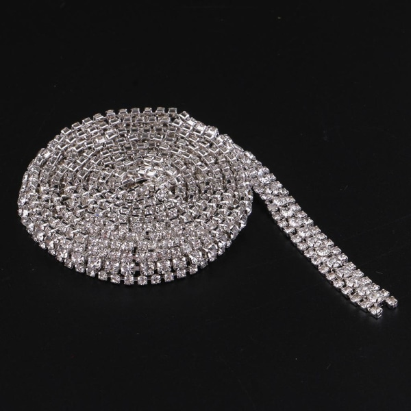 1/2/3 1 Yard Rhinestone Close Chain Trim för smycken hantverk Silver Withe Diamond 1Set
