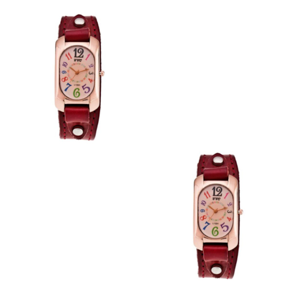 1/2 Precise Vintage Quartz Watch med justerbar läderrem 2Set