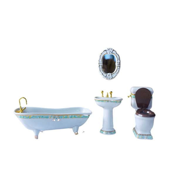 1/2/3/5 Miniatyr Badkar Toalett Handfat Spegel Set Keramik Robust type 3 1Set