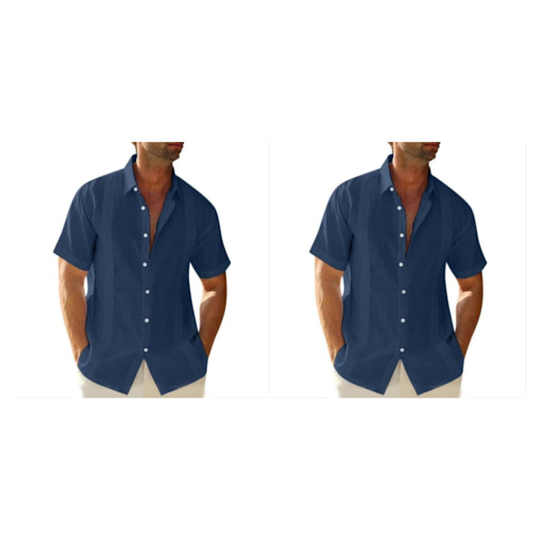 1/2 Resande Fotvandring Herr Button Down Skjorta Sommar Enkel Dark Blue M 2PCS