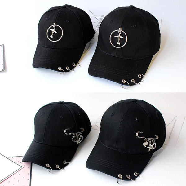 Baseballkeps i Hip Hop-stil i bomull med cap med ring-baseballdekor Pin  White