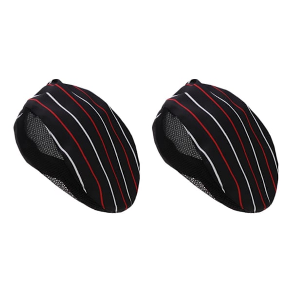 1/2 Kock Hatt Spis Cap Servitör Baker Head Wrap Restaurang Arbete Red Stripe 56-60cm 2Set