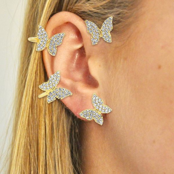 1/2/3/5 Clip Earring För Butterfly Ear Cuff Clip för Daily Gold Right 5.2cm 1Set