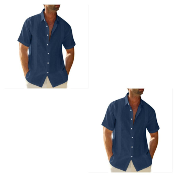 1/2 Resande Fotvandring Herr Button Down Skjorta Sommar Enkel Dark Blue M 2PCS