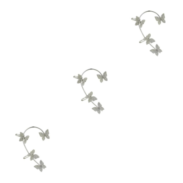 1/2/3/5 Clip Earring För Butterfly Ear Cuff Clip för Daily Silver Right 5.2cm 3Set