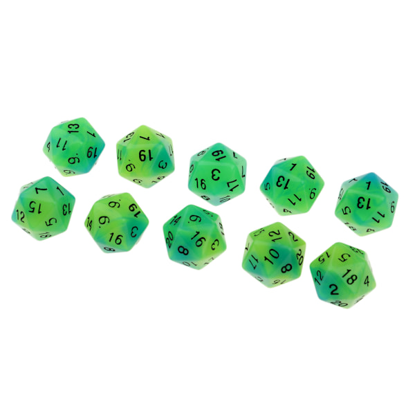 1/2/5 10 st självlysande flersidiga tärningar Noctilucent D20 set Blue+Green 10 Pcs 5Set