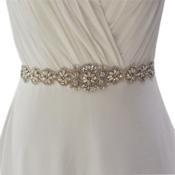 1/2/3 Elegant Vintage Bridal Rhinestone Pearls Applique Sash ivory 1 Pc