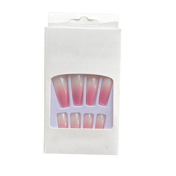1 Set French Tip Press on Nails Gradient Extension Extra Long Type 3 2g glue,24Pcs jelly