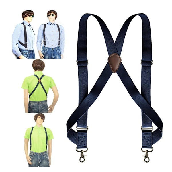 1/3/5 Mens Suspender Swivel Hook X Formad Elastisk 1,4 Bred Navy 5PCS