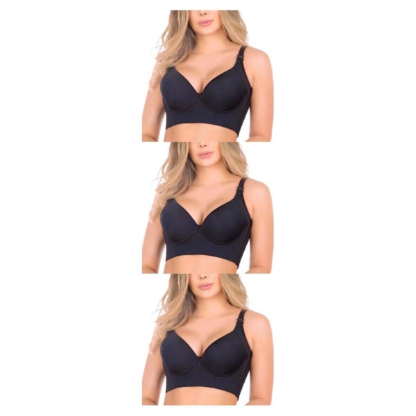 1/2/3 Dam Deep Cup BH Shapewear Ryggstängning Sexiga underkläder Black A 36 3PCS