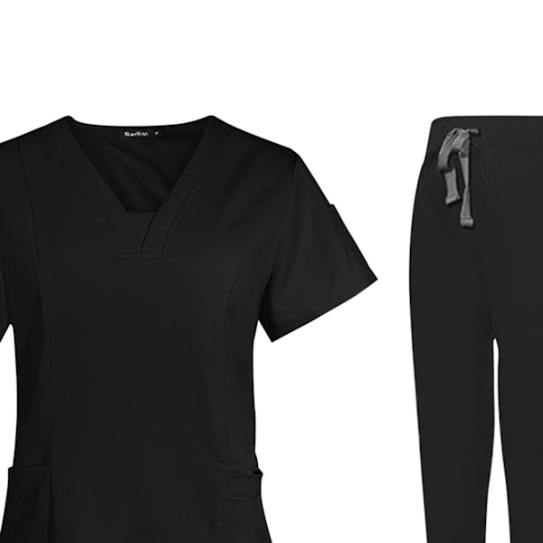 1/2 kvinnlig Scrub Set Nurse v-ringning Maskintvättbar kort Black M 1Set