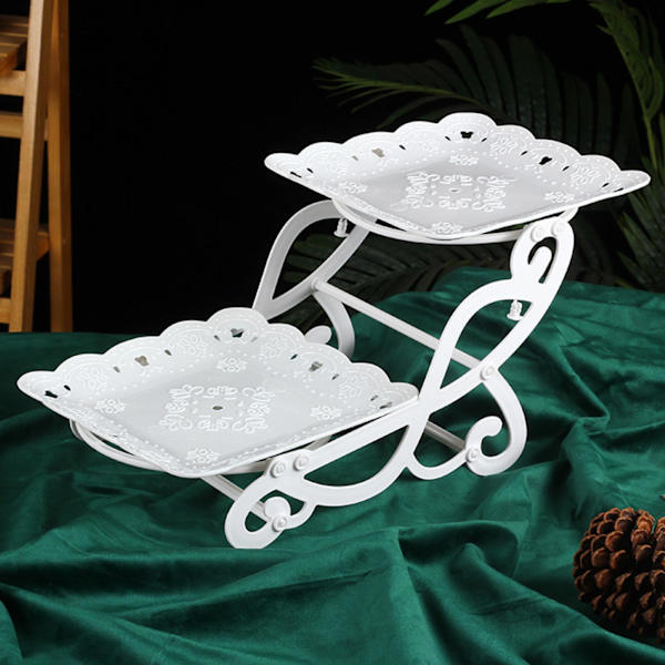1/2 2 våningar tårtställ Snack Visningsbricka Dessertbricka för Butterfly Square 1 Pc