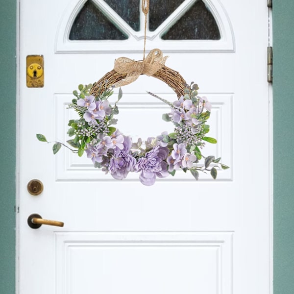 Blomkrans Rottingbåge Dörr Vägghängande Trädgårdsfestdekor Purple 33x27cm