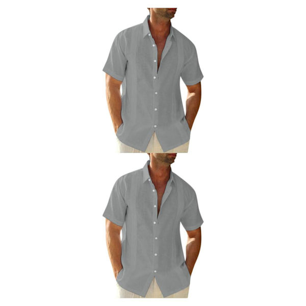 1/2 Resande Fotvandring Herr Button Down Skjorta Sommar Enkel Grey XXL 2PCS