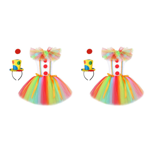 1/2/3 Barn Tjej Clown Kostym Mesh Tutu Klänning Outfits med topp Size M 2Set