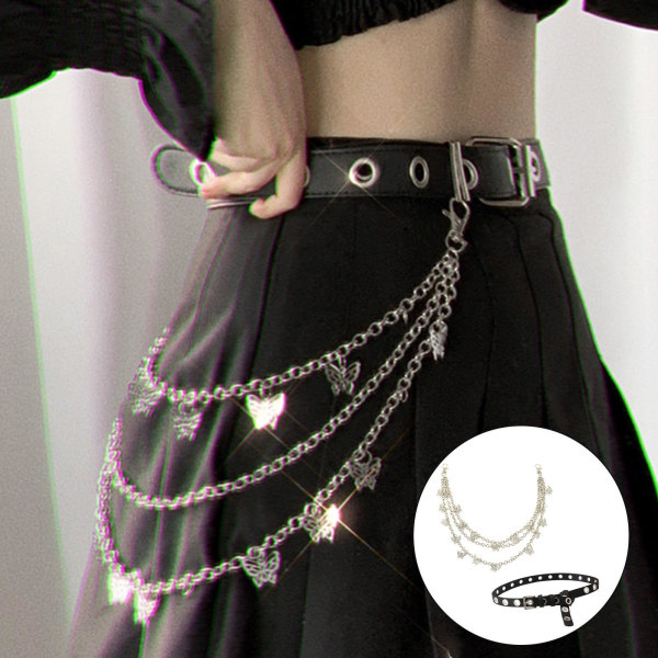 1/2/3 punk midjebälte kedja justerbar för kvinnor män flicka pojke Chain and Belt 155g 1Set