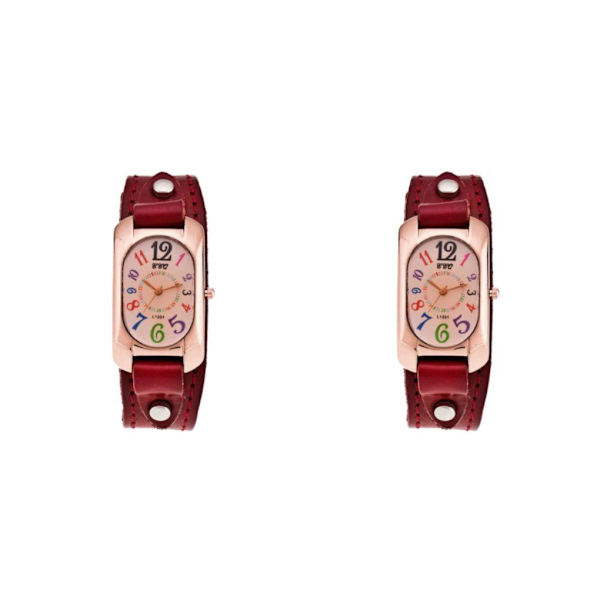 1/2 Precise Vintage Quartz Watch med justerbar läderrem 2Set