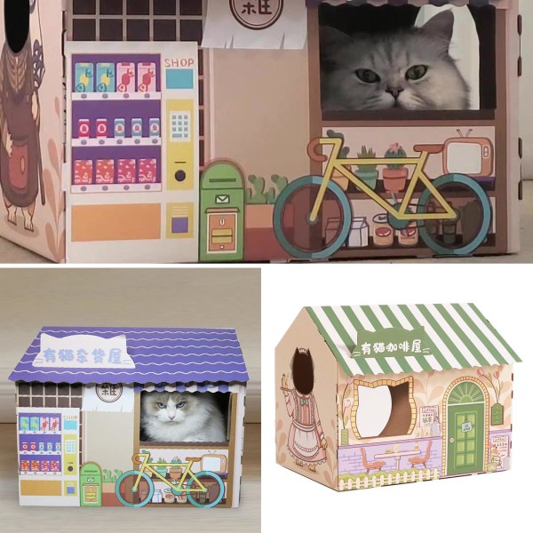 Cat House with Scratch Pad Slitstark wellpapp för Green
