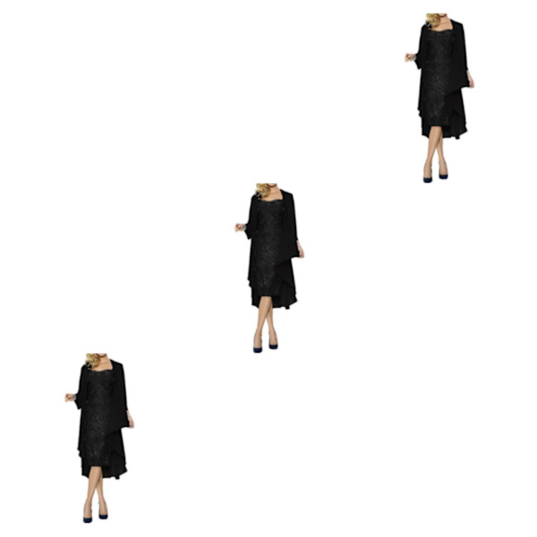 1/2/3 Paljettklänning Tvådelad kofta Spets Skin Close Prom Black/4XL 3PCS