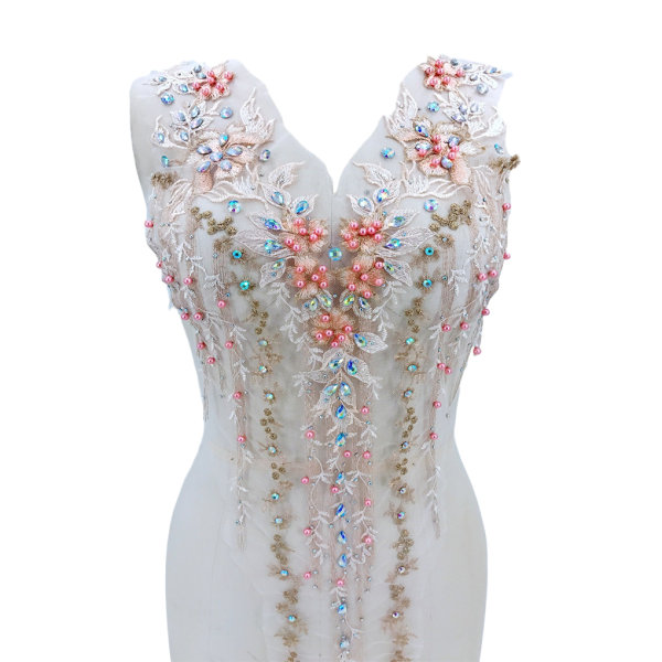 1/2/3/5 Utsökt spetsapplikation för DIY-bröllopsbodice eller dans Champagne pink B 1 Pc