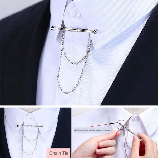 1/2/3/5 Mode mäns krage Bar Pin med kedja Cravat spännen 1Set