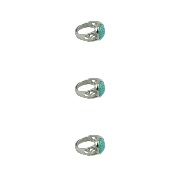 1/3/5 mode vintage justerbar ring naturlig turkos rund Silver 12mm 3Set